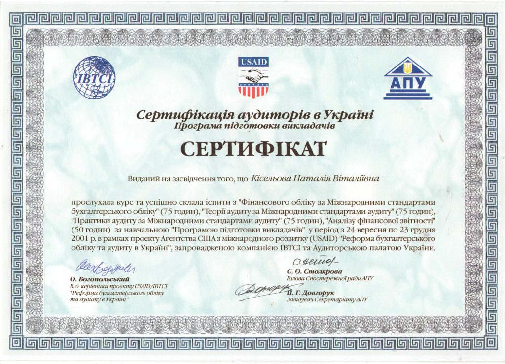 Сертифікат программи підготовки вікладачів